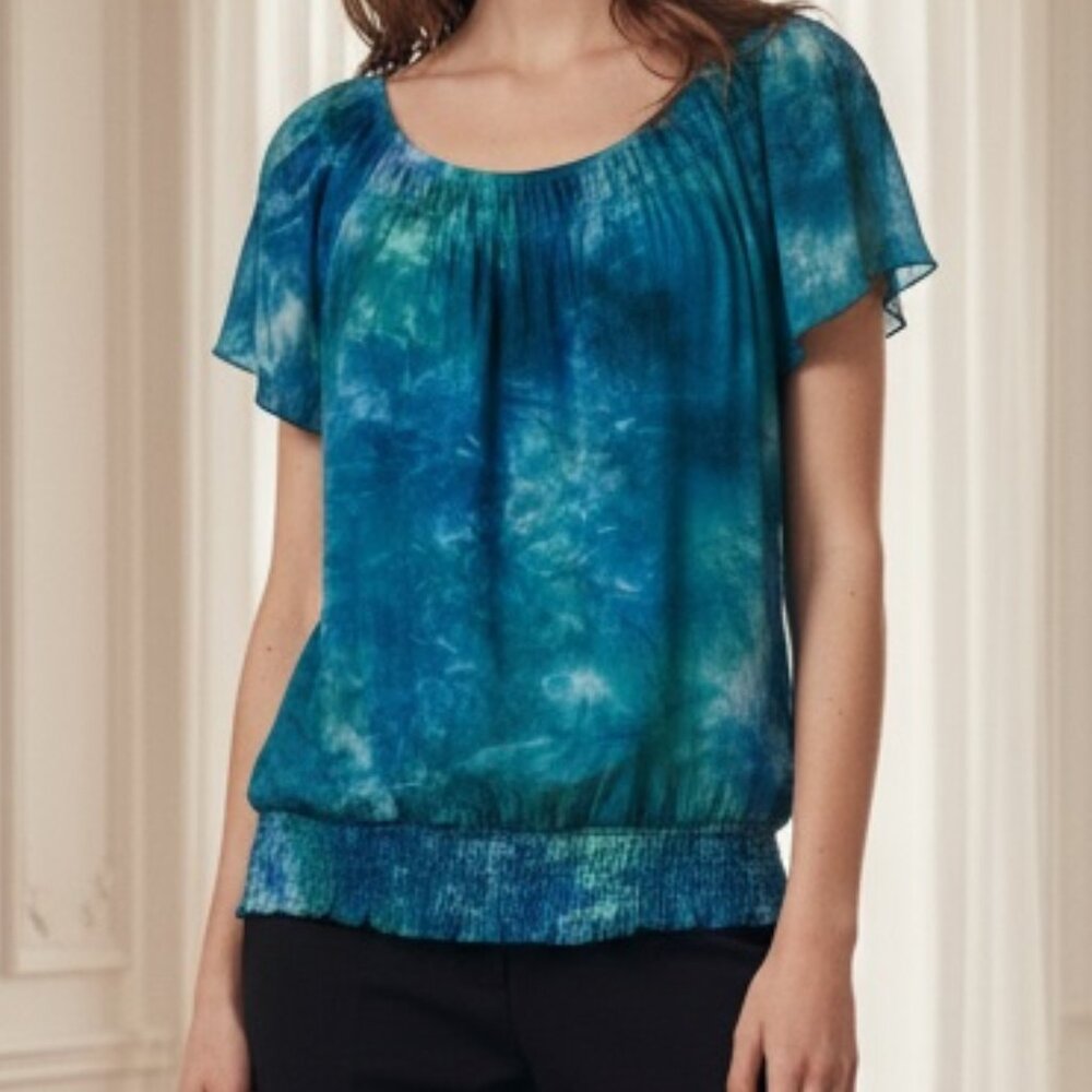 Dressbarn Blue Green Scoop Neck  Tie Dye Short Sleeve Top XL